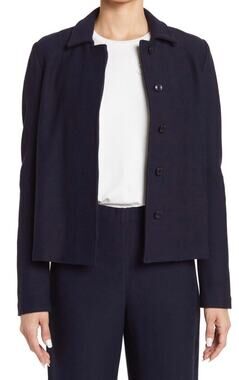 ST. JOHN Collection Navy Blue Piqué Knit Collared Jacket Women’s Size Large EUC